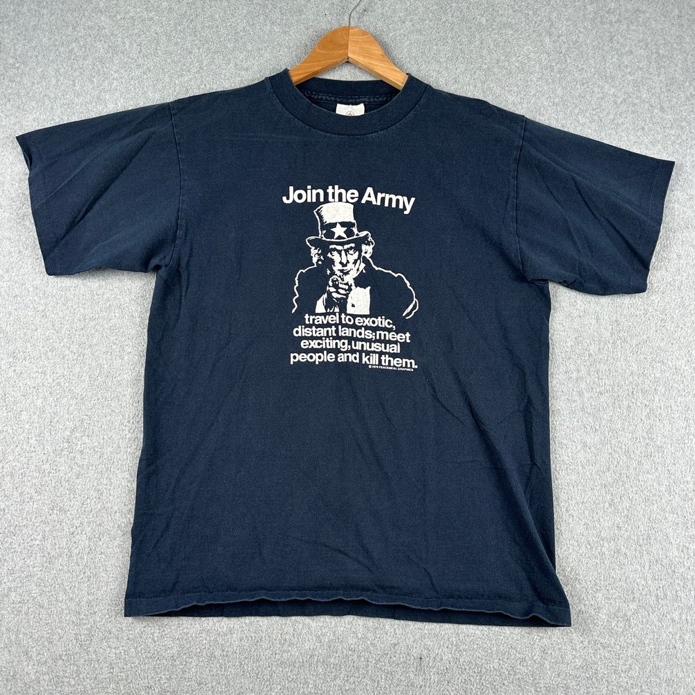 Alore T Shirt Mens M Blue Join The Army Uncle Sam Peacemeal Vintage Style